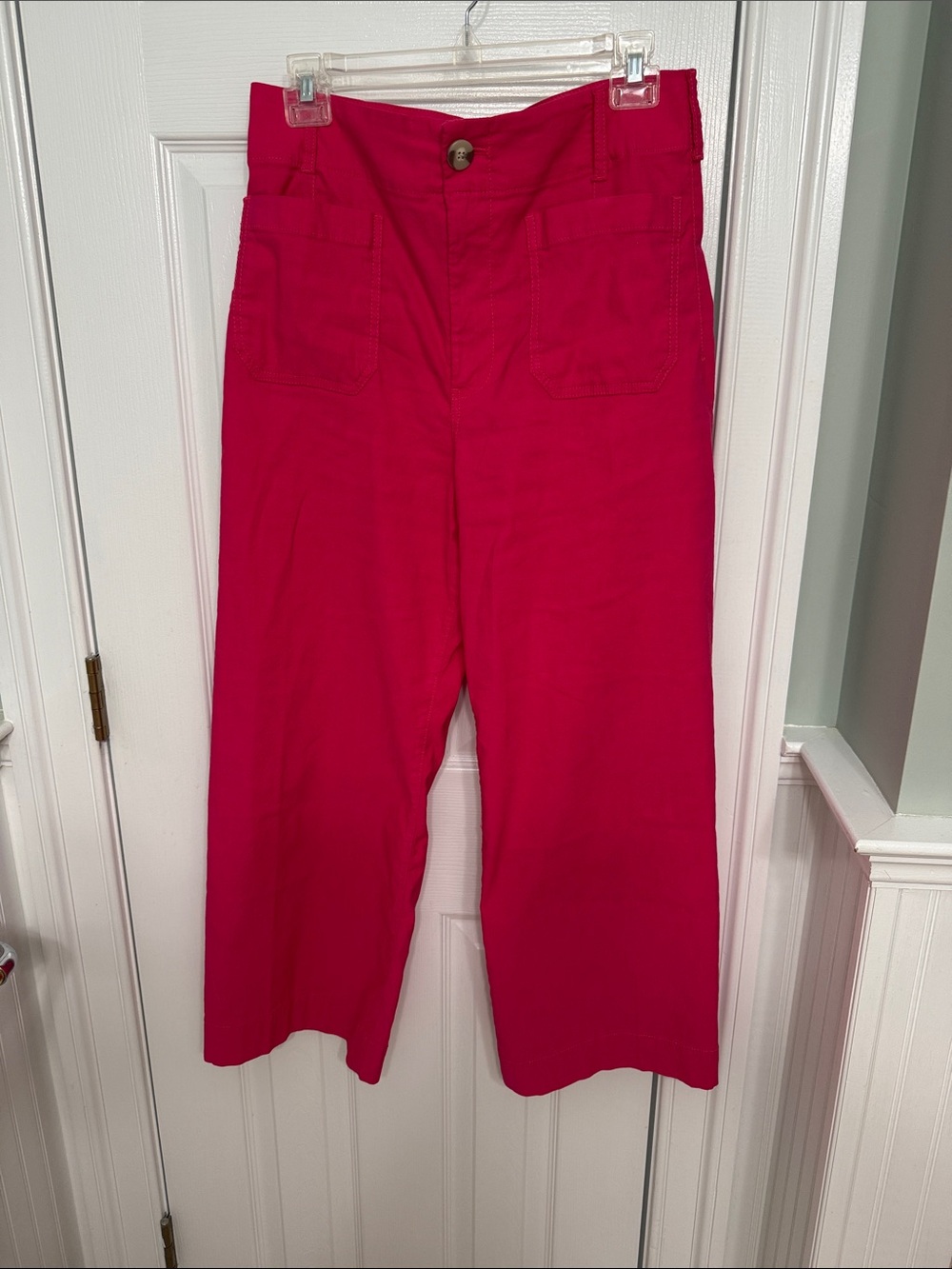 Anthropologie Maeve Wide-Leg High-Waist Pants in Bright Fuchsia - Picture 4 of 5